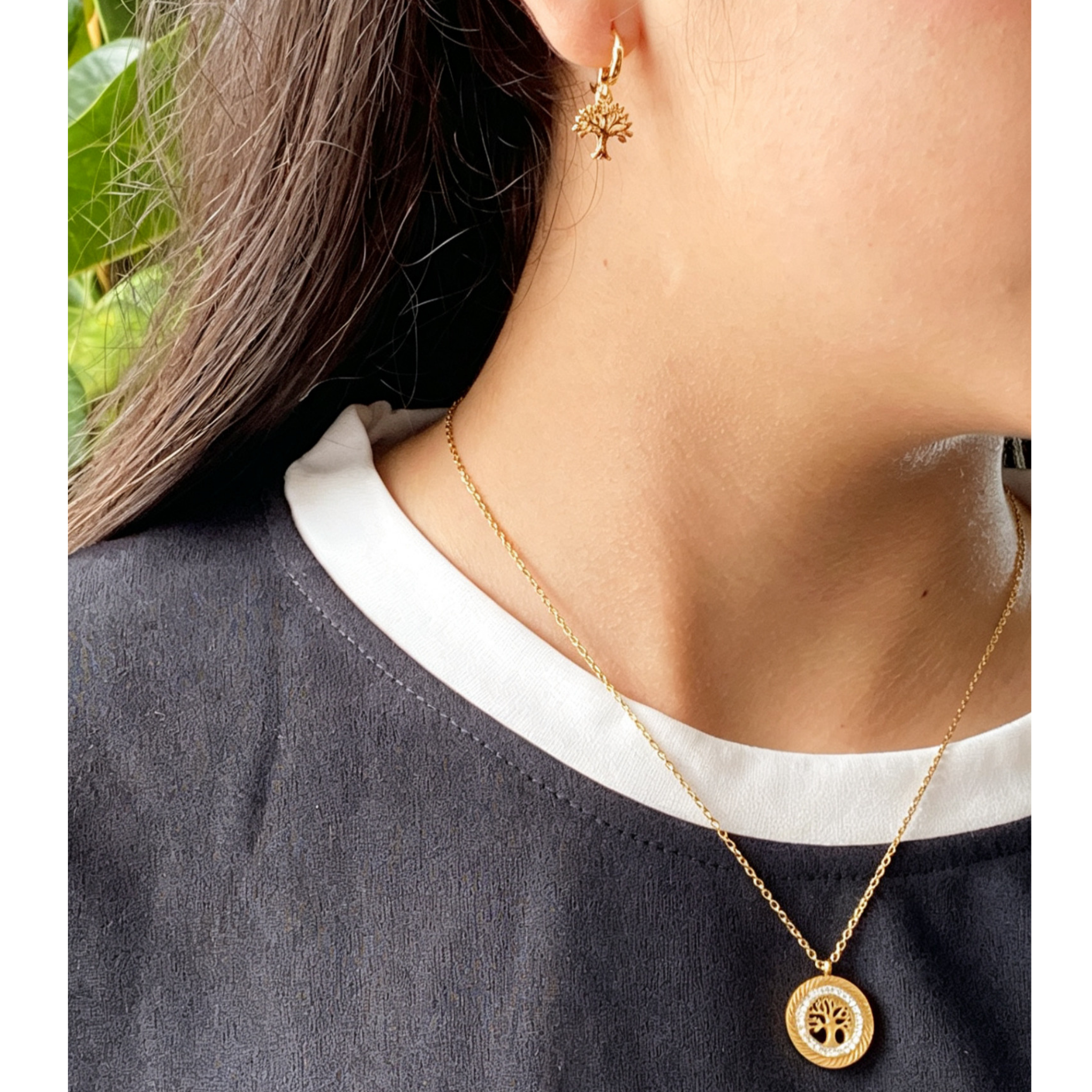 Conjunto Arbol de la Vida -  Mujer. Niña - Cadena - Dije - Aretes
