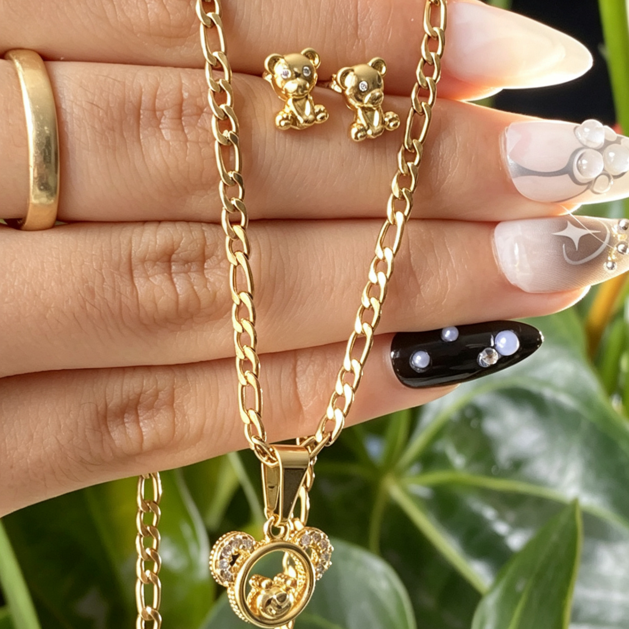 Conjunto osito Teddy  Mujer. Niña - Cadena - Dije - Aretes