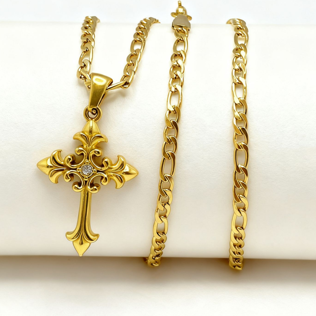 combo Cartier + dije cruz Hombre.